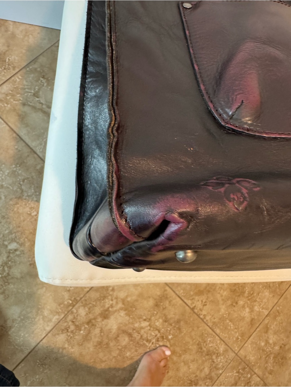 Patricia Nash Dark Burgundy Tooled Cut Out Cavo Leather Tote Bag - Picture 8 of 9